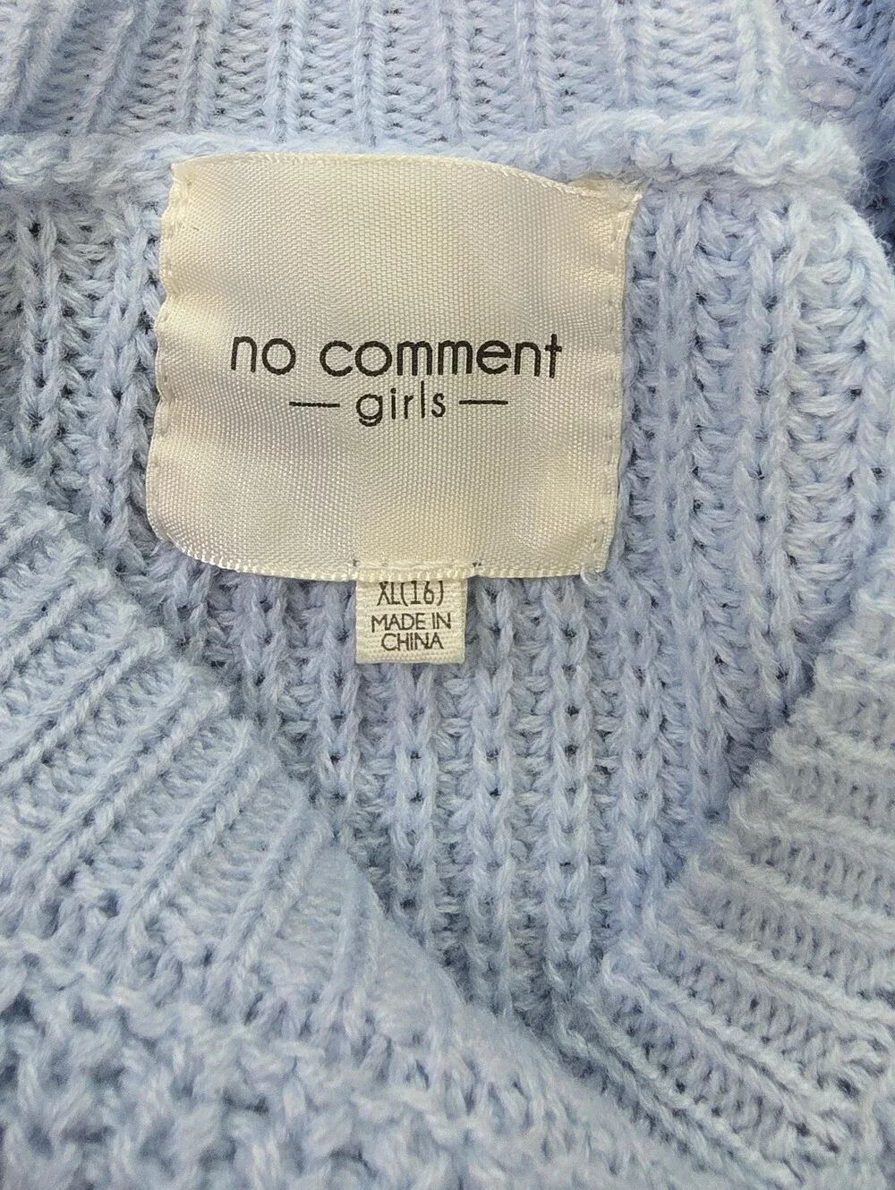 No Comment Girls Blue with Pink Flowers Knit Pullover Sweater XL